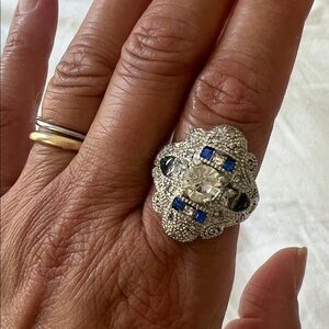 Dazzling Silver and Blue Statement Ring